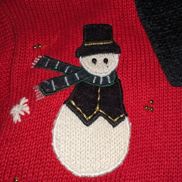 Vintage Ugly Christmas Snowman Embroidered Knit Cardigan  Sweater Winter Size L - Picture 2 of 4